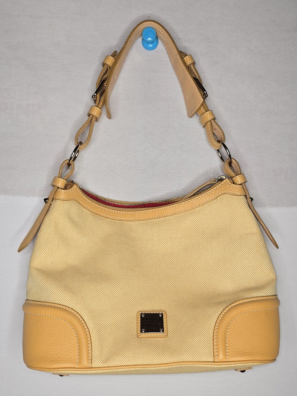 Dooney & Bourke Mustard Yellow Canvas Pebble Grain Leather Hobo Shoulder Bag